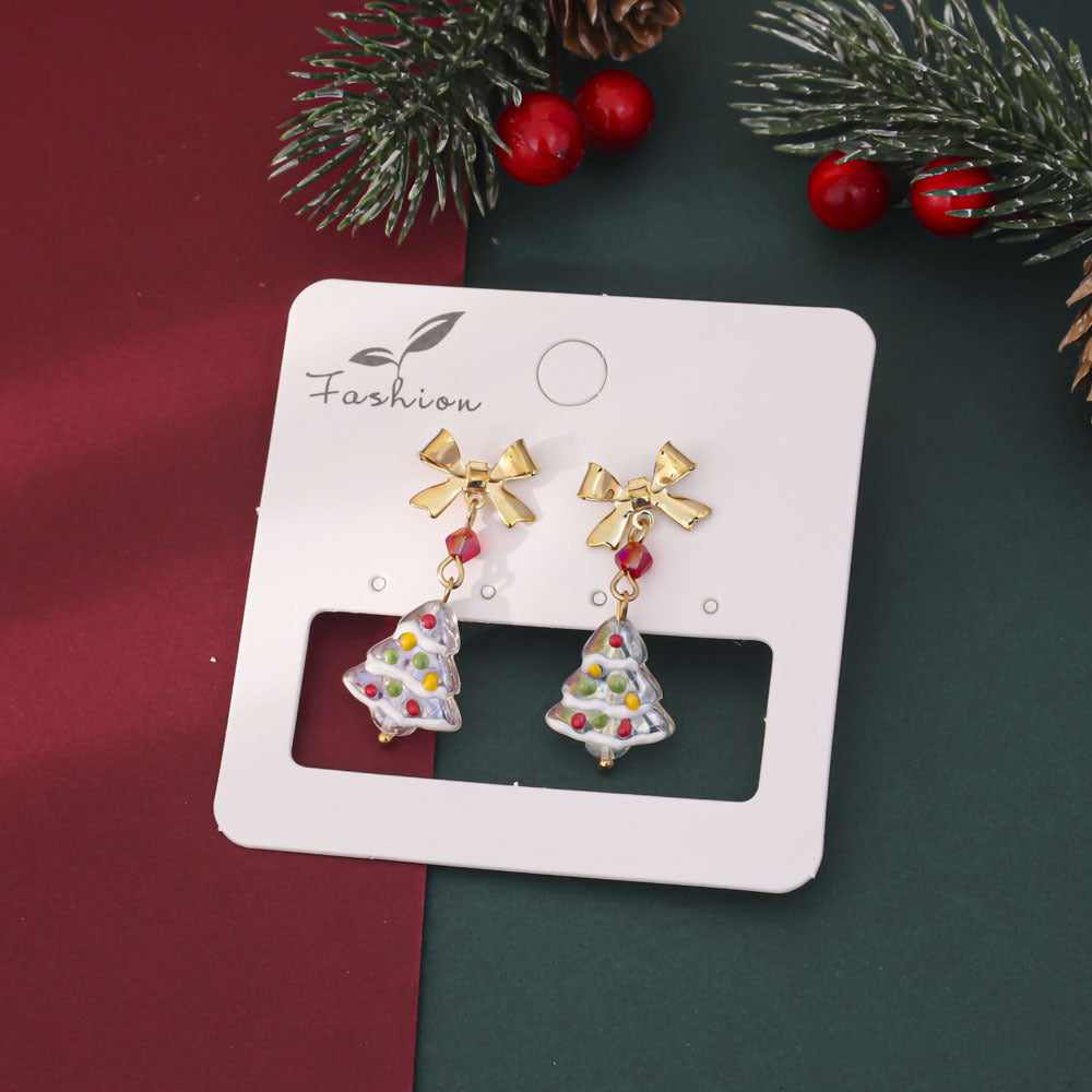 Wholesale Christmas  Tree Bow Drop Earrings