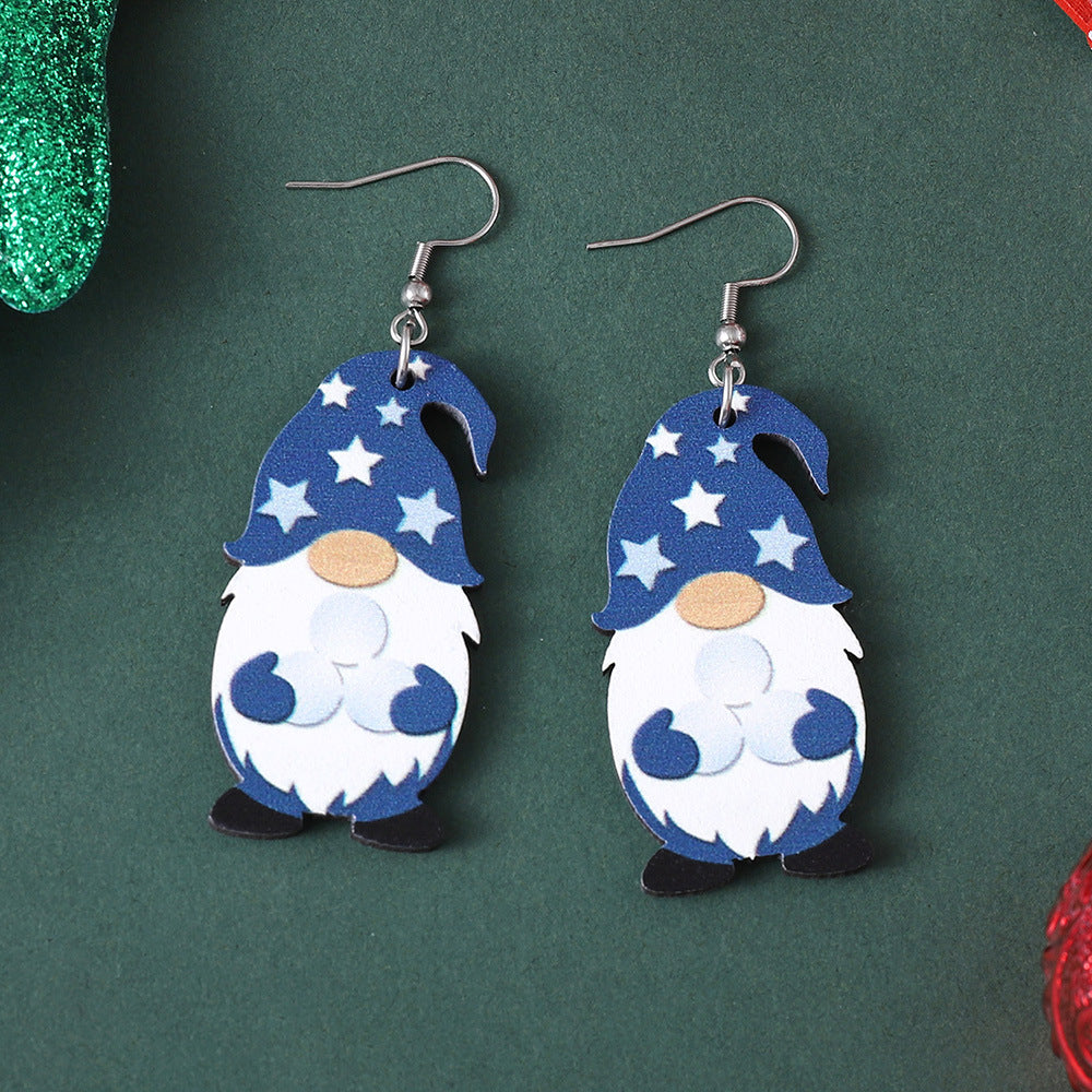 Wholesale  Winter Snowflake Cute Striped Dwarf Pendant Wood Earrings