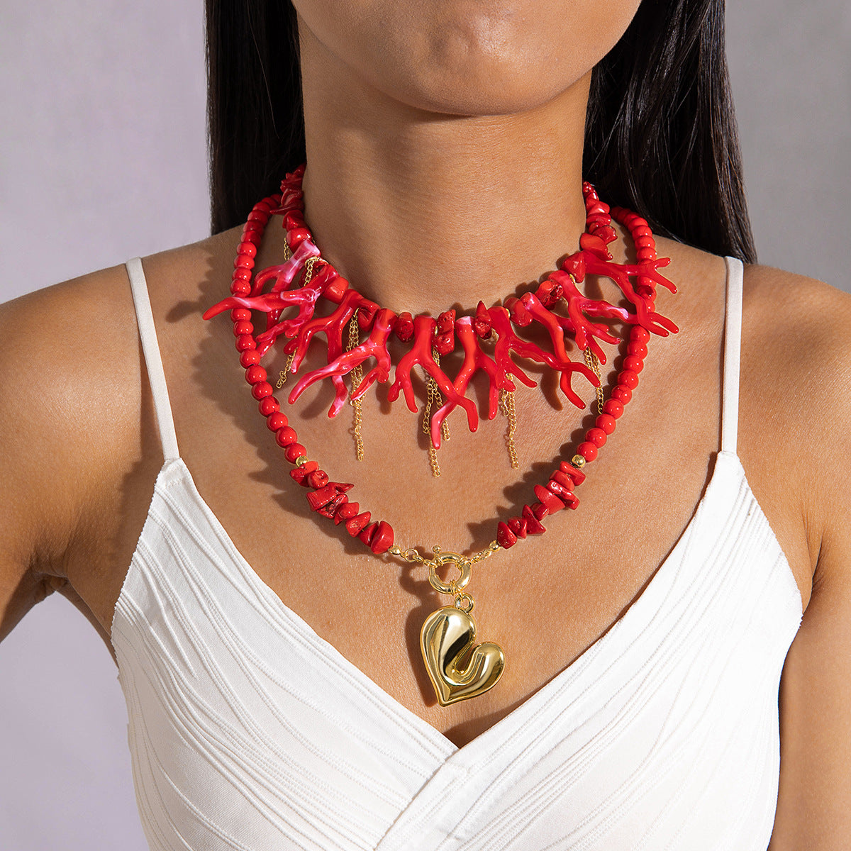 Wholesale  Acrylic Red Love Geometric Irregular Gravel Necklace