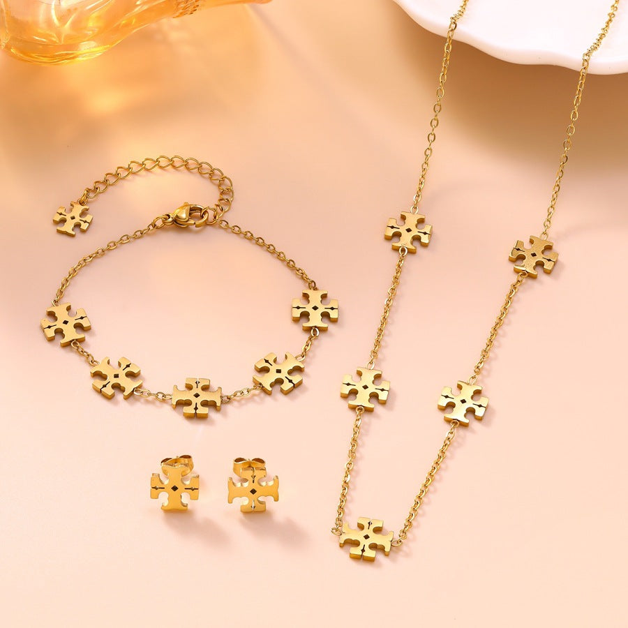 Wholesale Stainless Steel Classic Cross Design Jewelry Set - Bracelet,  Necklace,  Earrings for Women Boutique Resale