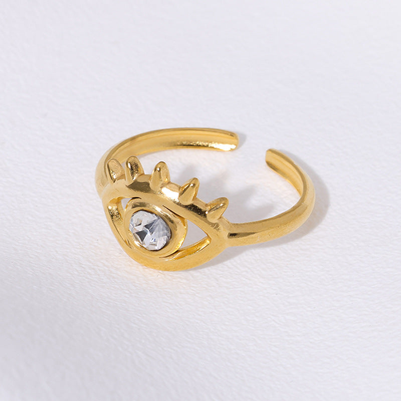 Wholesale Electroplated Stainless Steel Open Ring Rhinestone Eye Design Chic Jewelry Accessory For Everyday Wear
