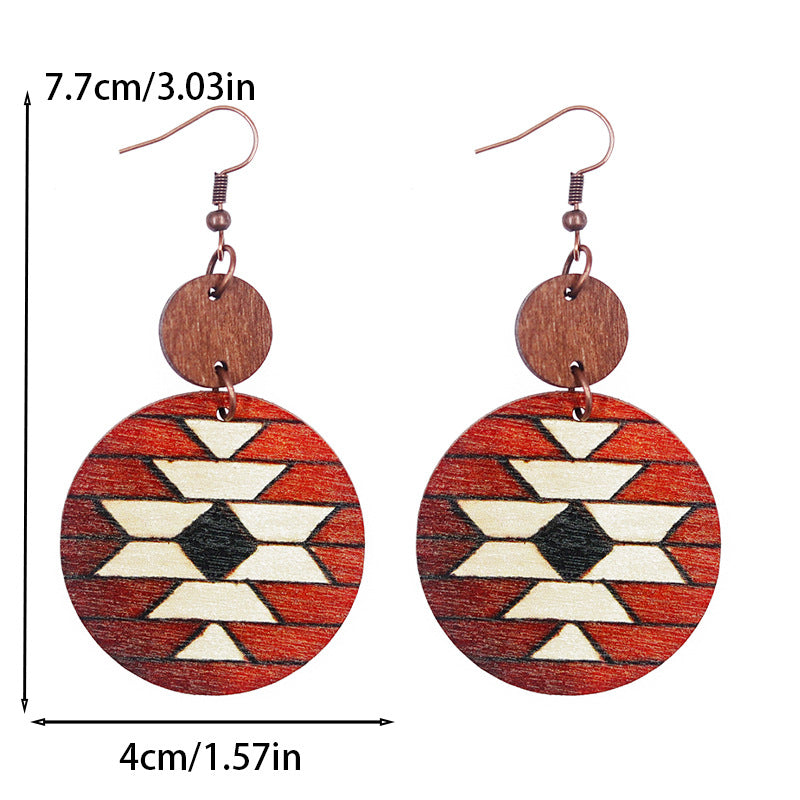 Wholesale  Bohemian Style  Flower Pattern Wooden Disc Splicing Women's Wooden Earrings