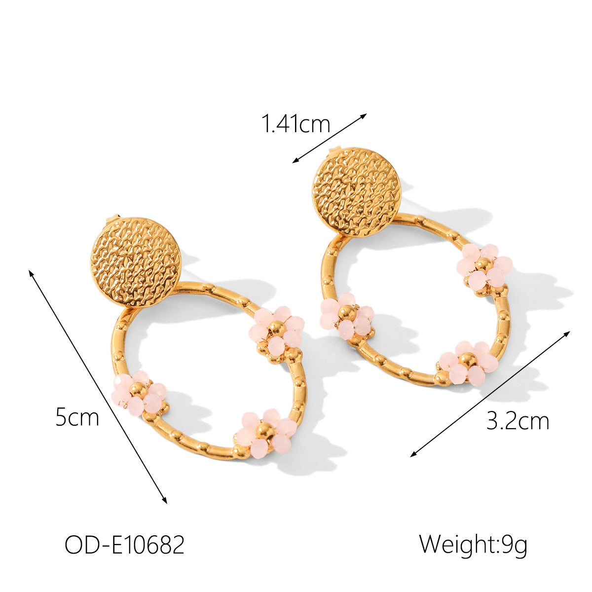 Wholesale Stainless steel ring-shaped inlaid flower earrings