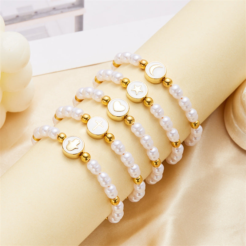 Wholesale  Pearl Moon Handmade Woven Bracelet