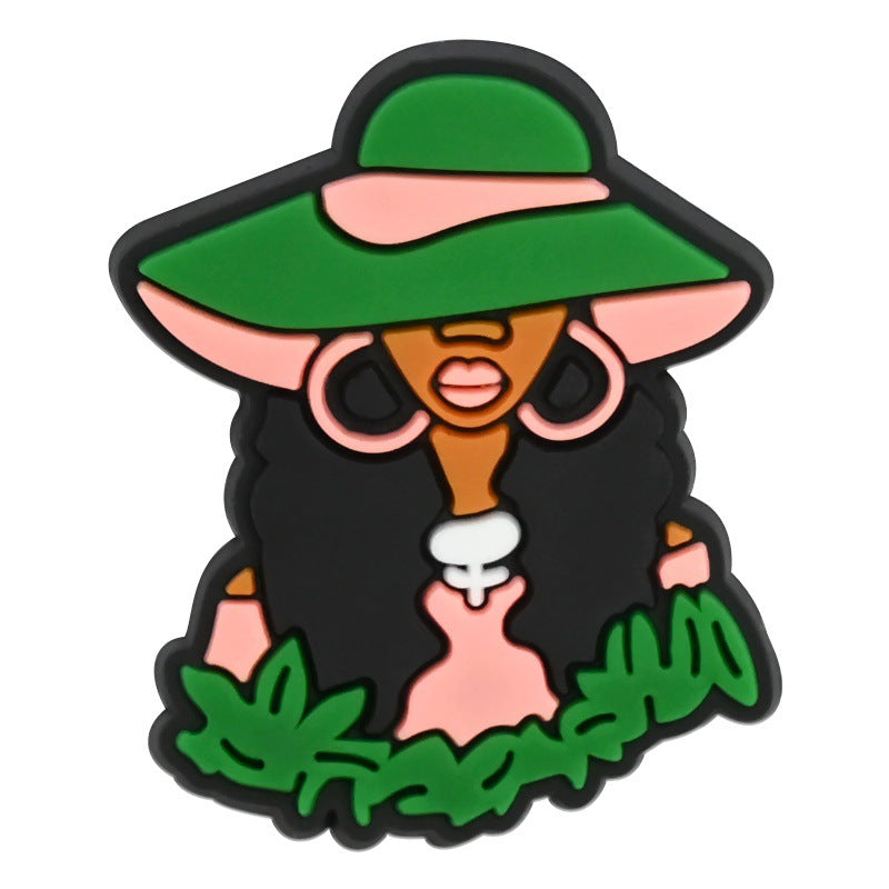 Wholesale  Random 100pcs  Black Girl SeriesPVC Soft Rubber Shoe Buckle Decoration