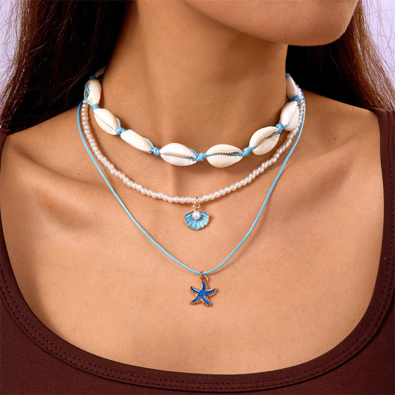 Wholesale Beach Shell Necklace Shell Double Layer Overlapping Necklace Clavicle Chain