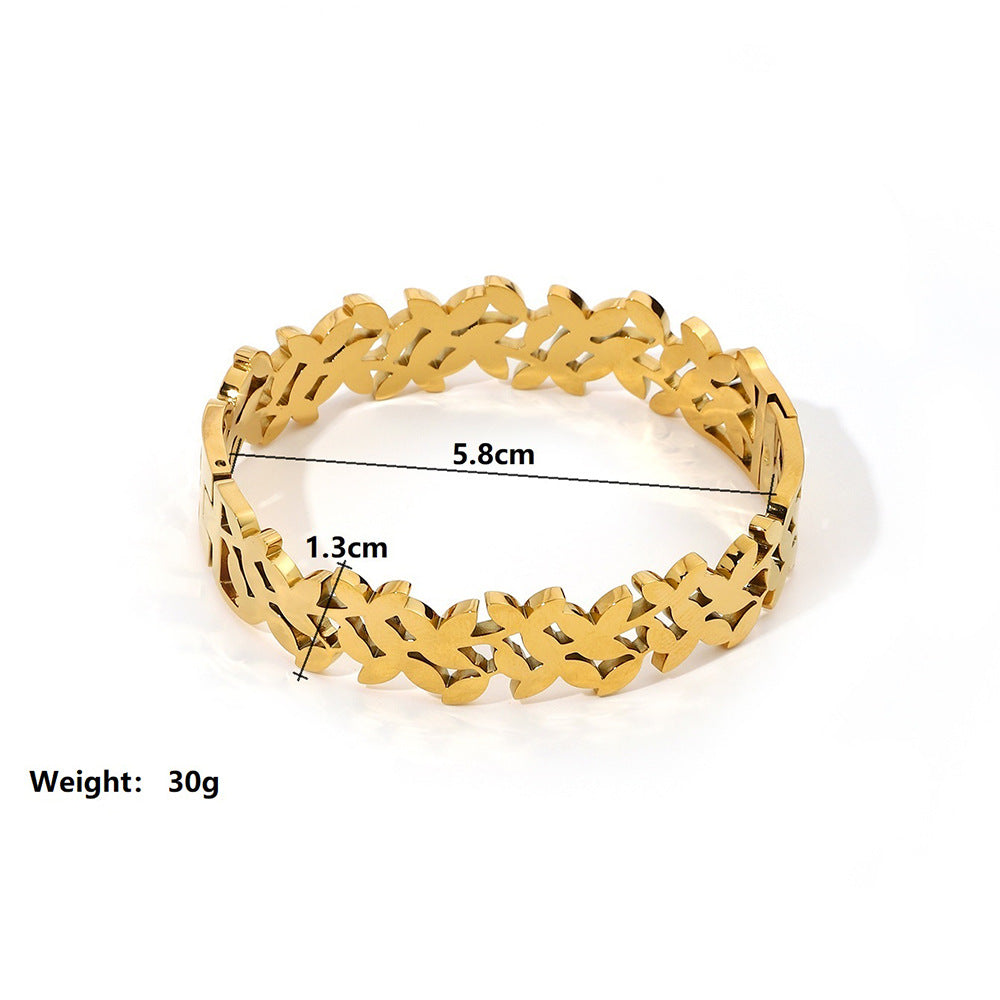 Wholesale Golden Stainless Steel Zircon Hollow Bracelet Retro Titanium Steel Bracelet Ornament Vintage  ACC-BT-Yazhi001