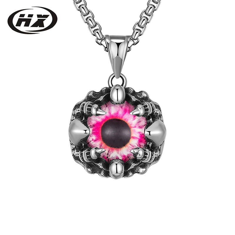 Wholesale  Creative hiphop Titanium Steel Devil's Eye Pendant Necklaces
