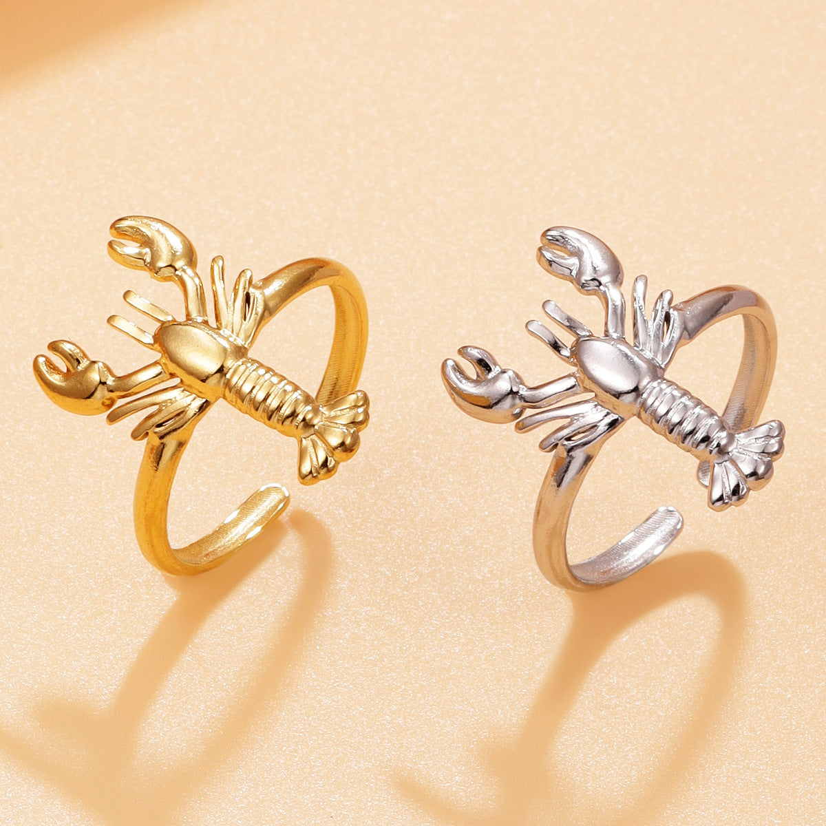 Wholesale Stainless Steel Lobster Ring 18K Gold Plated Ocean Resort Style Jewelry Accessory for Women