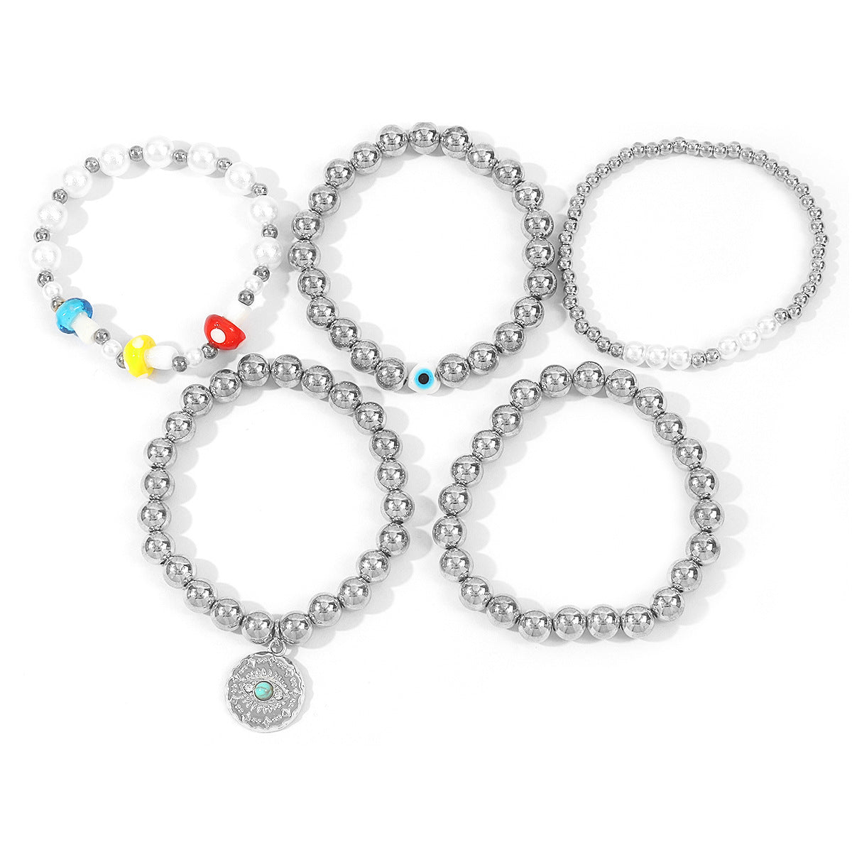 Wholesale  All-match Mushroom Eyes Pendant Bracelet Simple  Beaded Bracelet