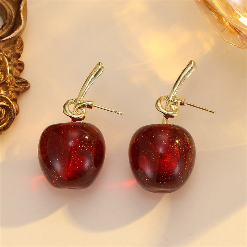 Wholesale Red resin smudged cherry earrings