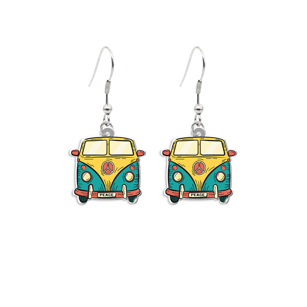 Wholesale Stripe Sunflower School Bus Acrylic Earrings ACC-ES-XiangLian007