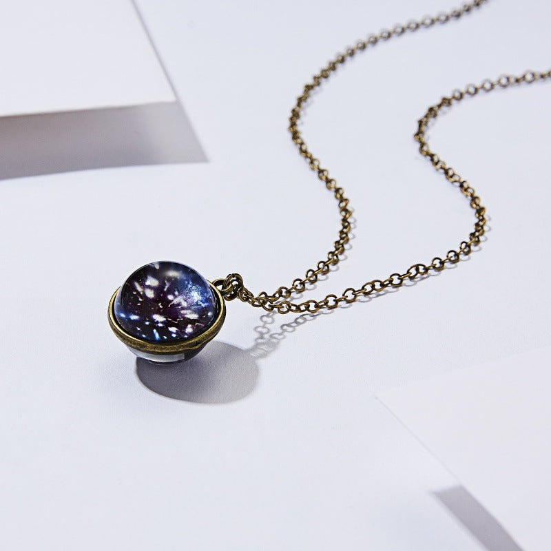 Wholesale Galaxy Nebula Cosmic Luminous Double-Sided Retro Pendant Necklace