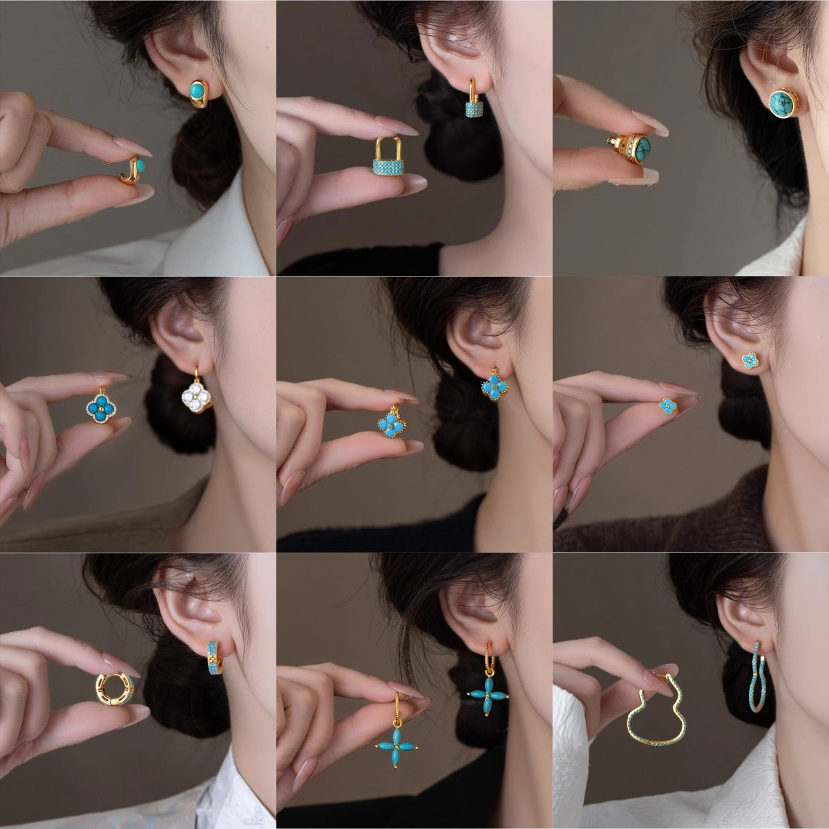 Wholesale Elegant  Sophisticated Four-Leaf Clover Turquoise Stud Earrings