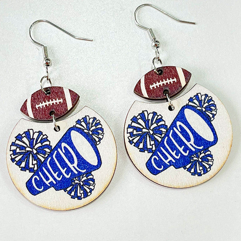 Wholesale Wooden Geometric Soccer Rugby Earrings Red Black Cheerleading Jewelry Accessory Boutique Resale Gift