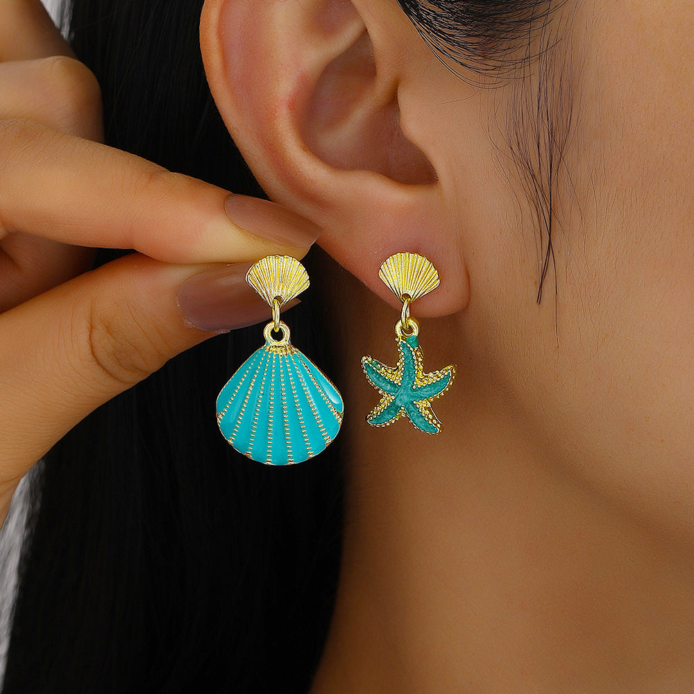 Wholesale Starfish Shell Earrings Mixed Materials Electroplating Jewelry Accessory