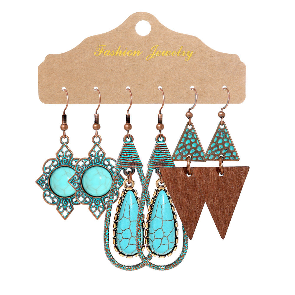 Wholesale Retro Irregular Tassel Earrings Set 3 Piece Alloy Fashion Jewelry for Boutique Resale