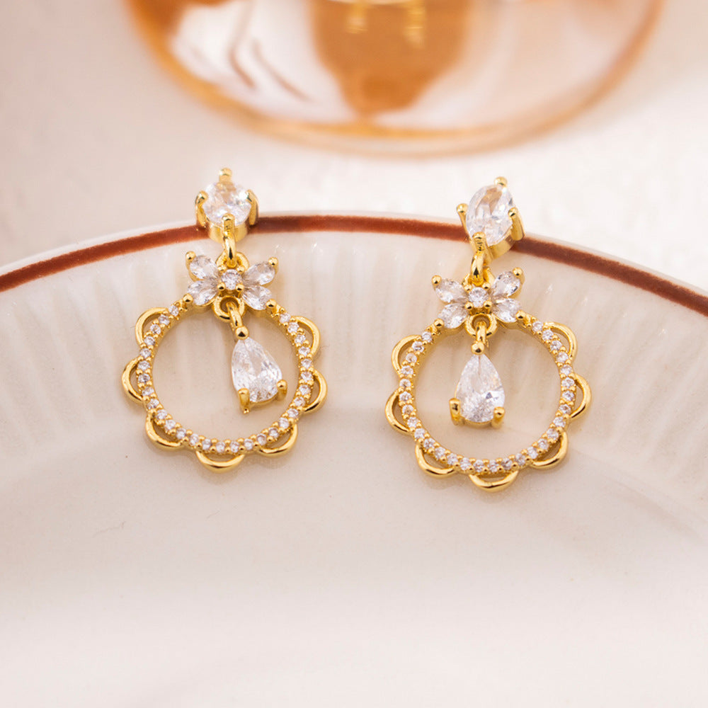 Wholesale Silver Needle Zircon Bow Geometric Earrings