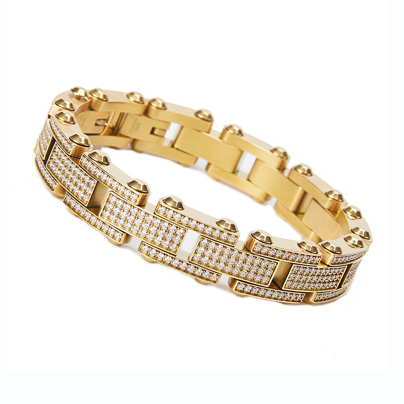 Wholesale Luxury Stainless Steel Diamond Encrusted Hip-hop Bracelet