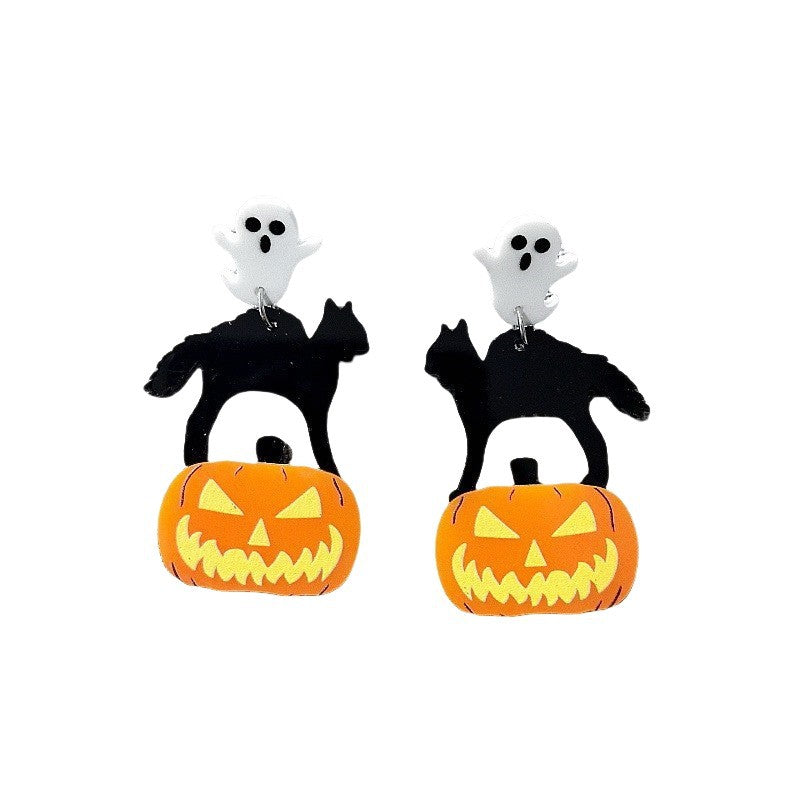 Wholesale Cartoon Ghost Bat Pumpkin  Earrings Acrylic Fashion Jewelry Gift for Boutique Resale