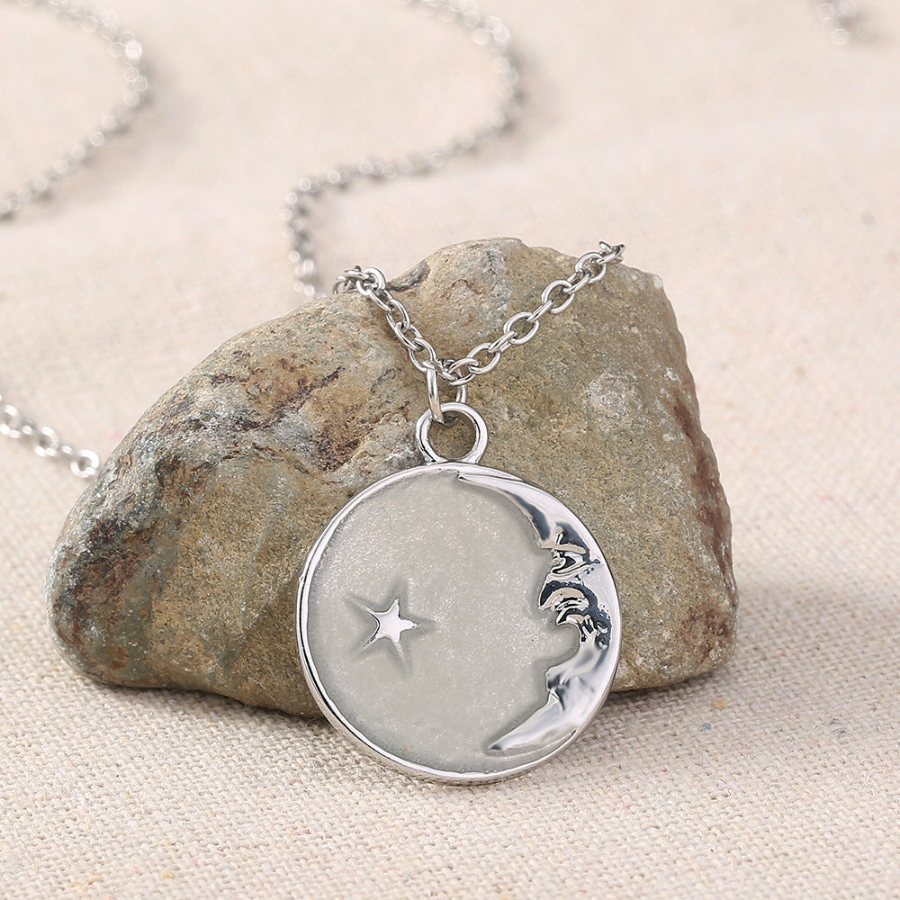 Wholesale Stainless steel  classic star moon oil drop luminous pendant necklace