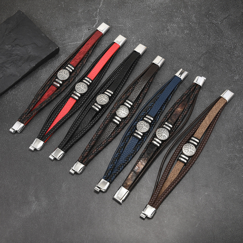 Wholesale Multi-layer PU Leather Bracelet Life Tree Bracelet