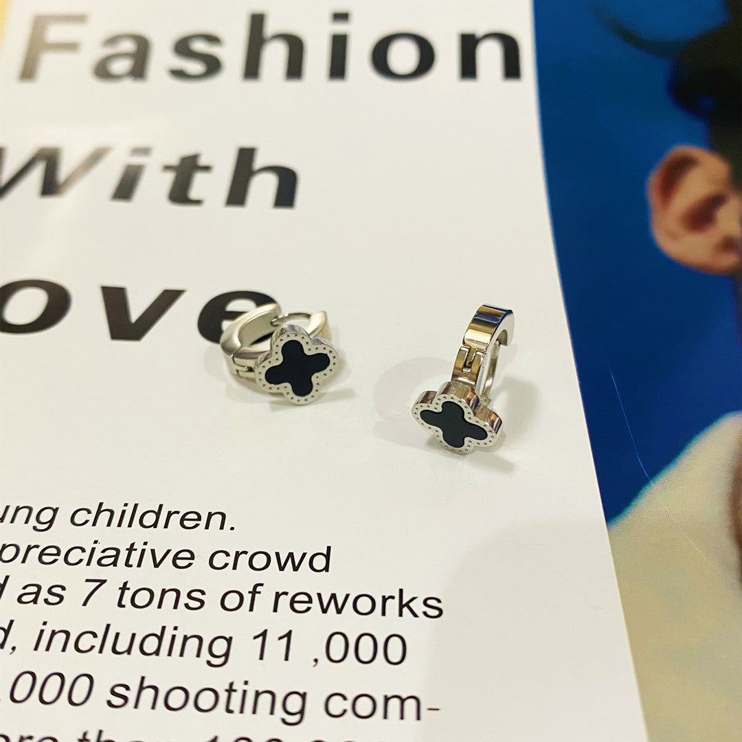 Wholesale Titanium Steel Four-leaf Clover Heart Earrings ACCVIP-ES-YZXW003