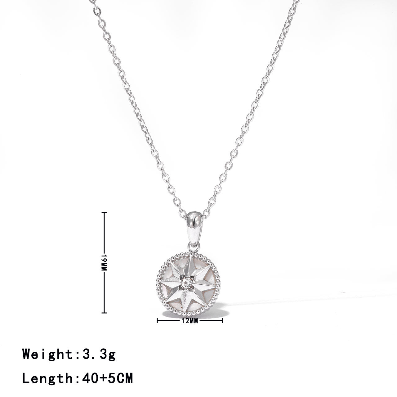 Wholesale Polished Small Square Pendant with Inlaid Eight-Pointed Star titanium steel Necklace