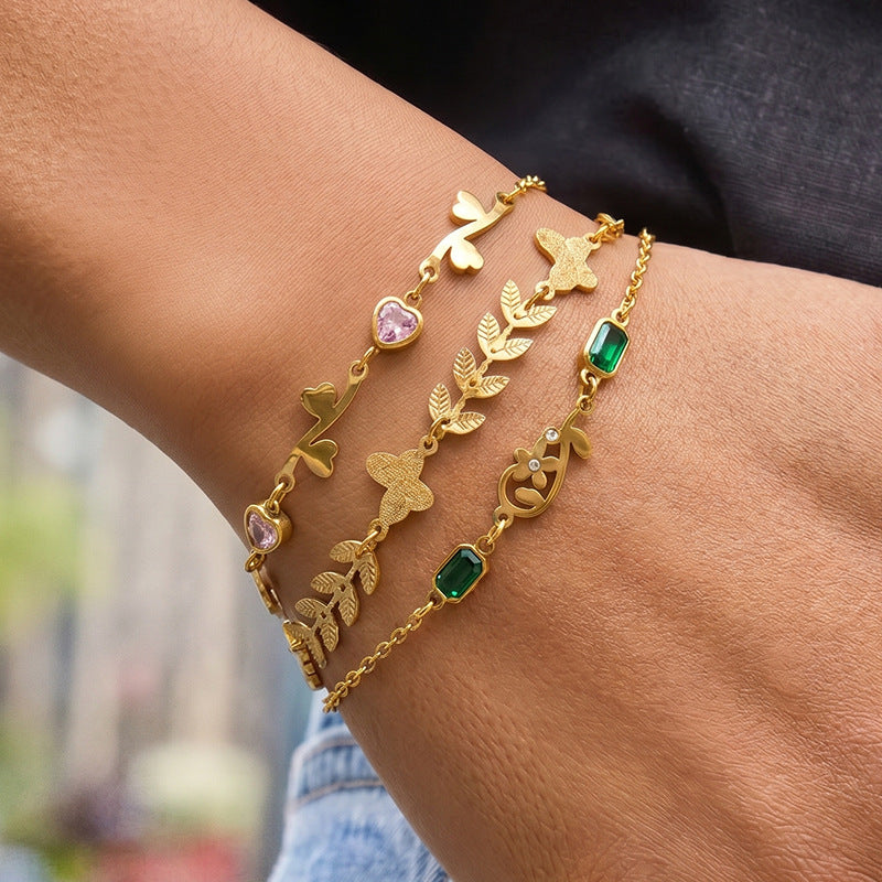 Wholesale Trendy Women S Adjustable Stainless Steel Bracelet With Colorful Zircon 18K Gold Tone Flower Design Anniversary Jewelry Gift