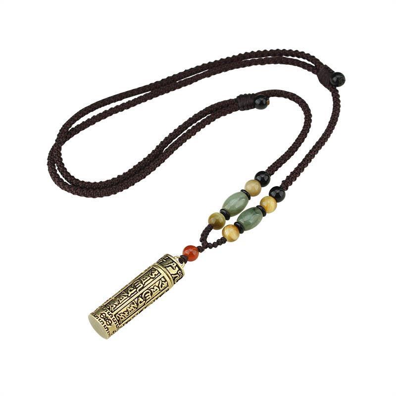 Wholesale Copper Zircon Gau Box Pendant Necklace,  Chinese Style Ethnic Braided Rope Chain Jewelry Accessory for Women,  Fashion Gift