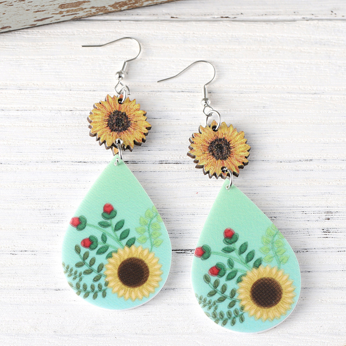 Wholesale  Western Style Sunflower Splicing Water Drop Pendant Earrings