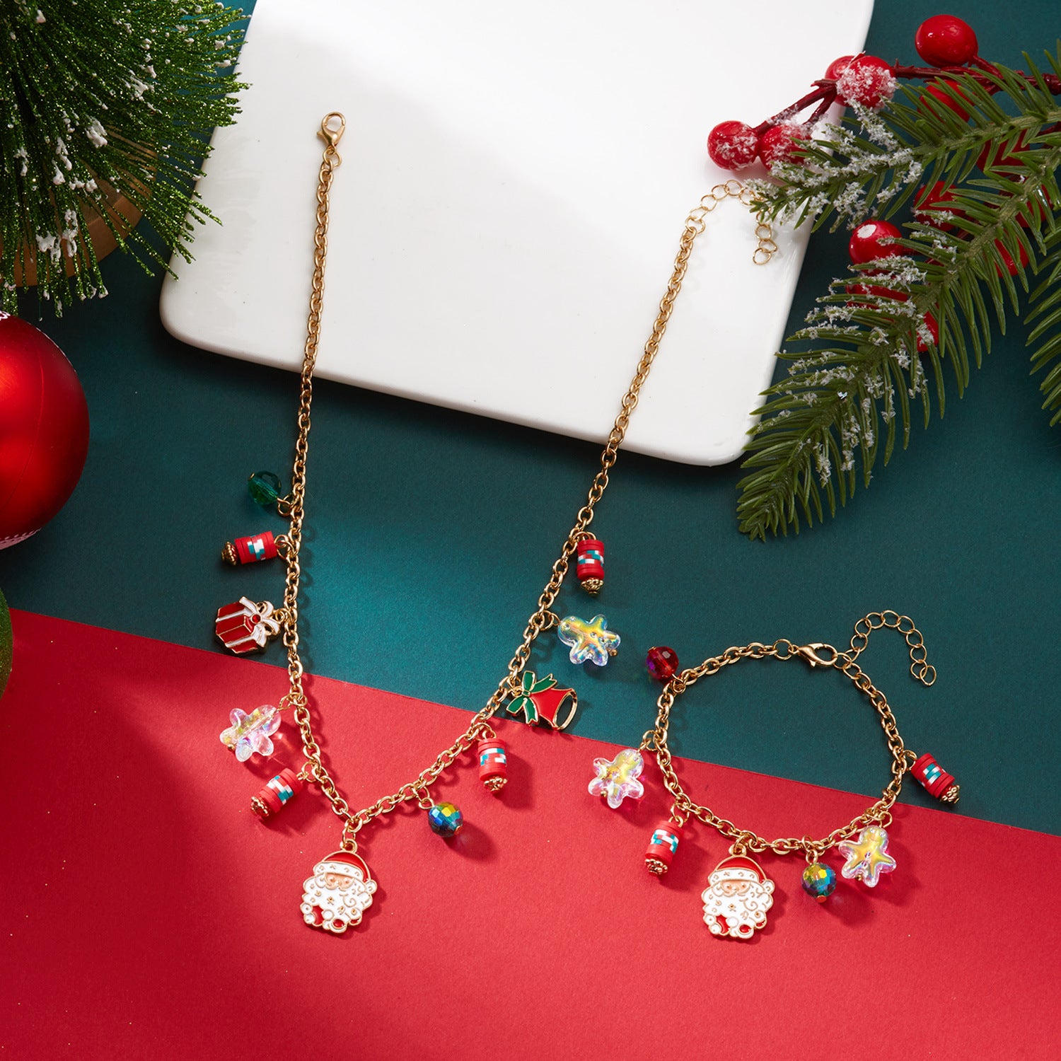 Wholesale Christmas tree snowflake party necklace bracelet set