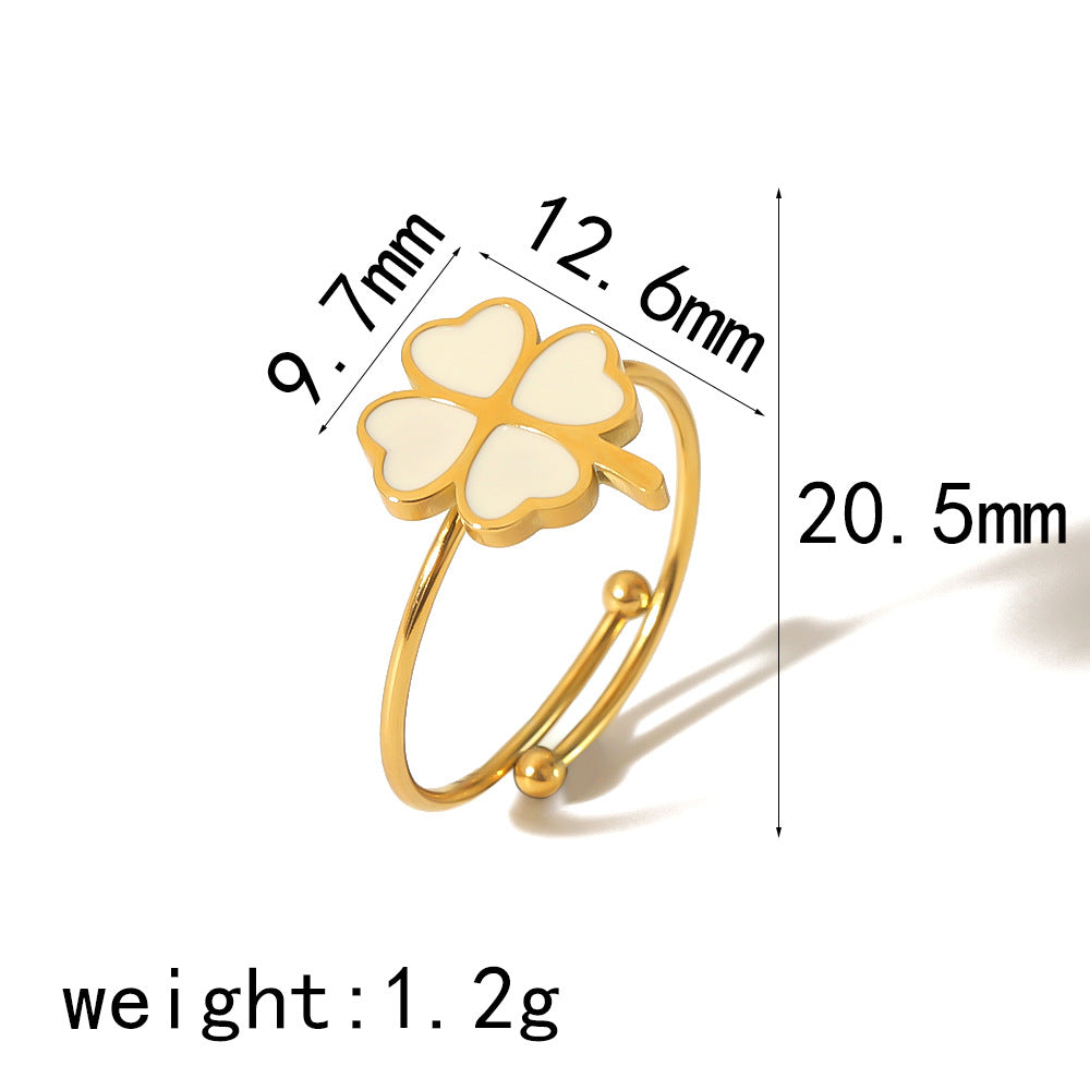 Wholesale Four Leaf Clover Love Heart 18K Gold Stainless Steel Open Adjustable Rings ACC-RS-LiQuan002