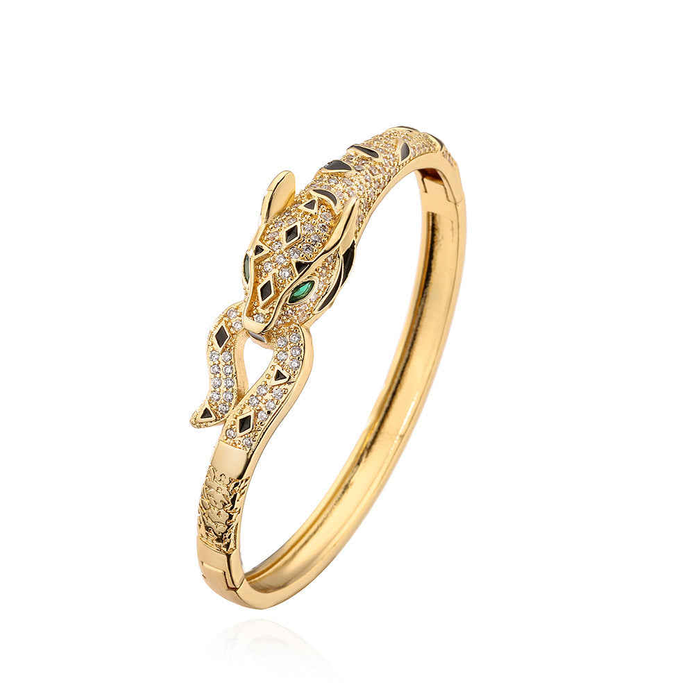 Wholesale light luxury leopard print geometric open bracelet