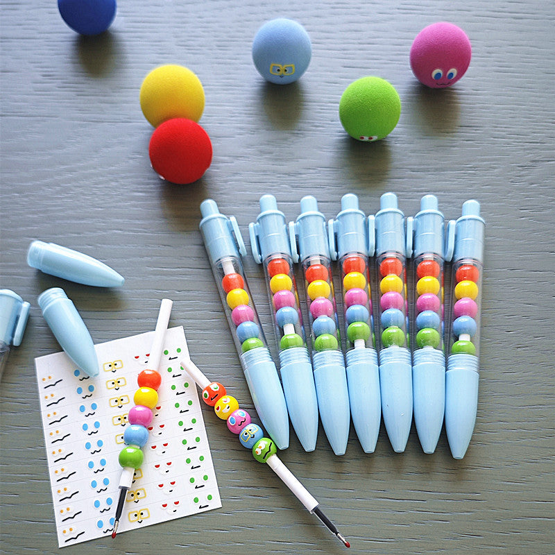 Wholesale Five Balls Cute Expression Beads Press Pen Creative String Pen