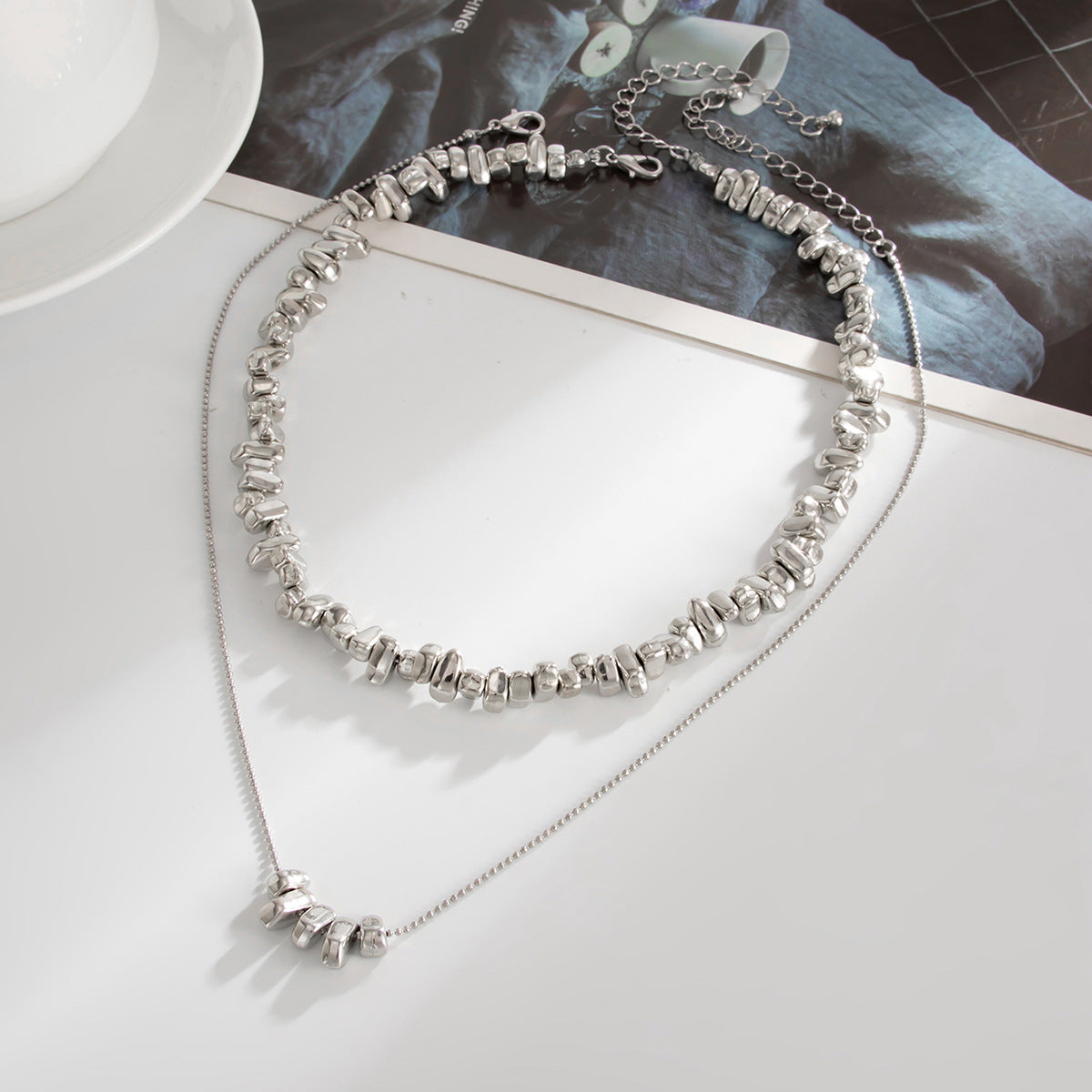 Wholesale  Asymmetrical Ccb Broken Silver Beaded Necklace