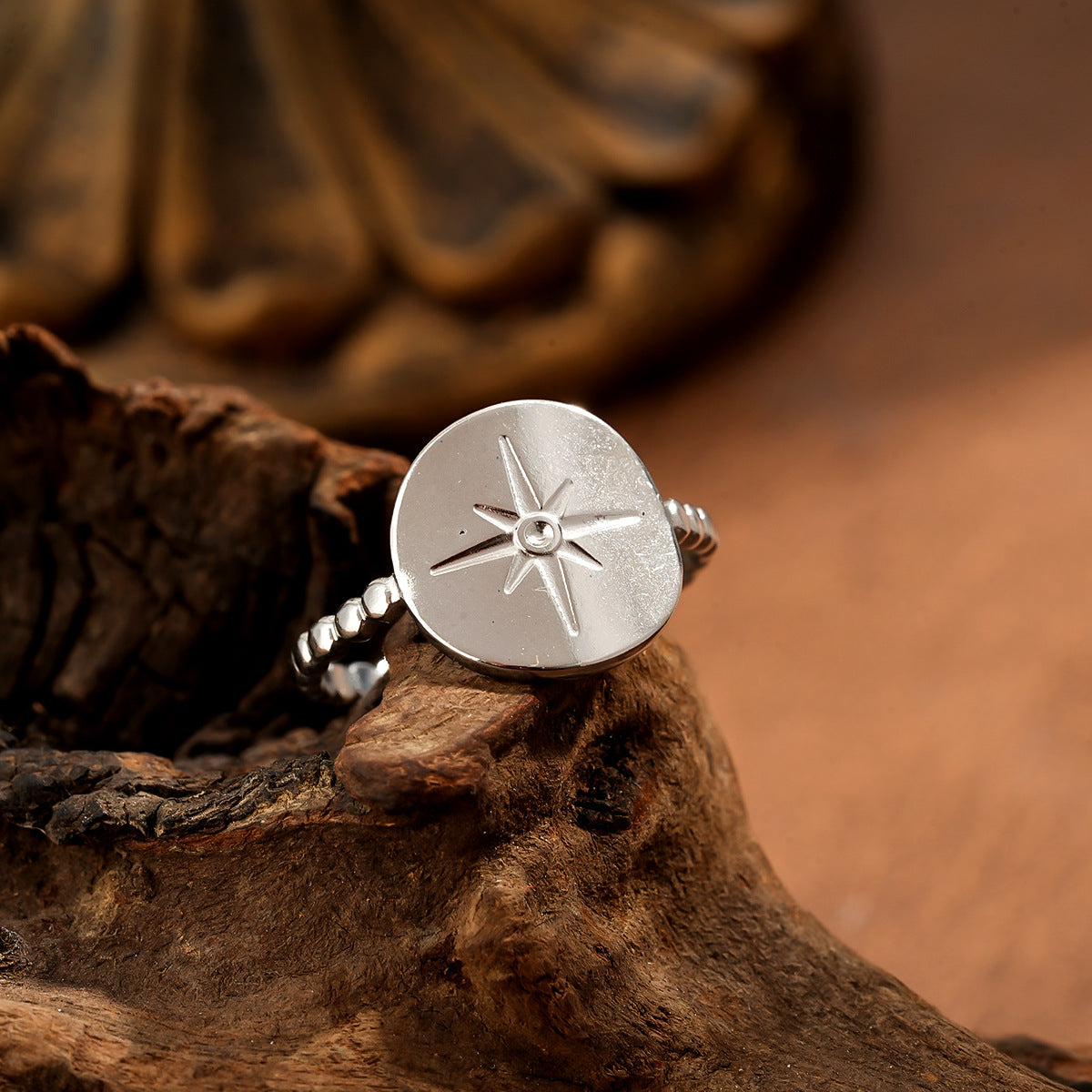 Wholesale Eight-Pointed Star Adjustable Ring,  Stainless Steel with Gold Plating,  Women' s Jewelry Accessory for Resale