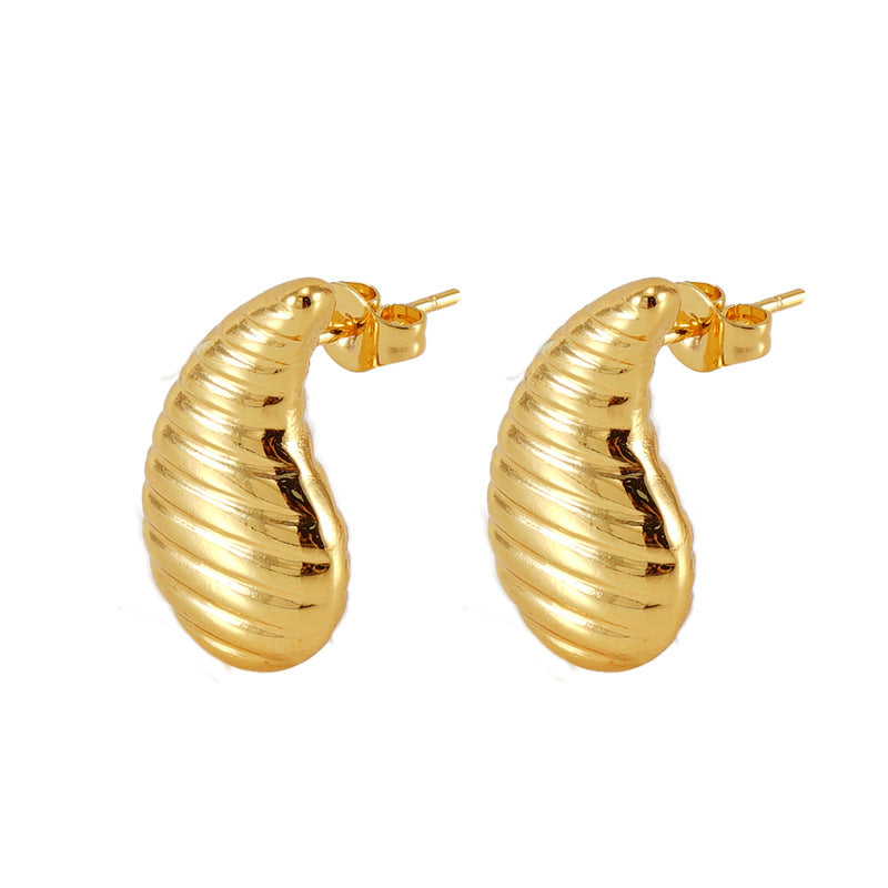 Wholesale Stainless Steel gold-plated water drop texture earrings