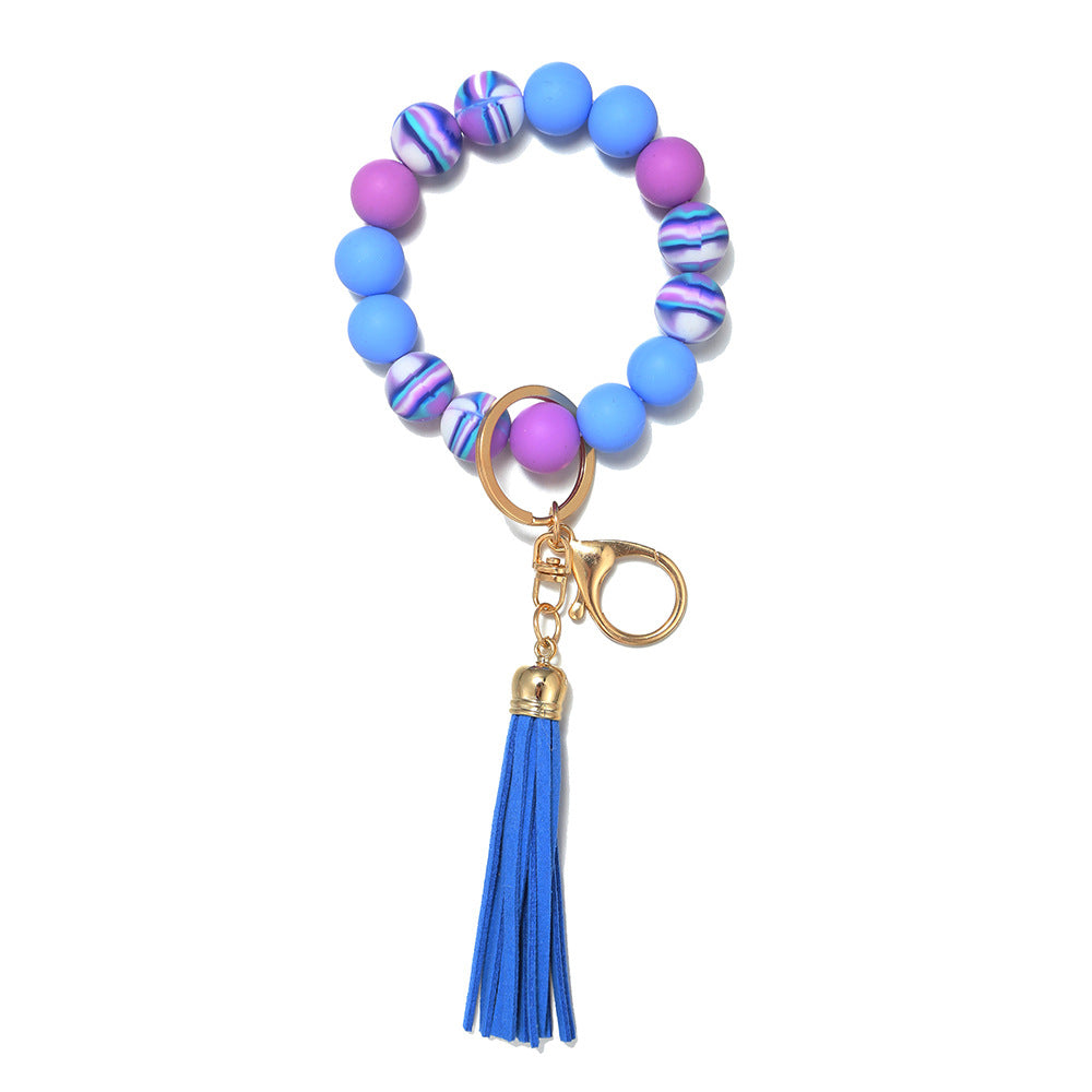 Wholesale Candy Color Silicone Beaded Tassel Wrist Keychain
