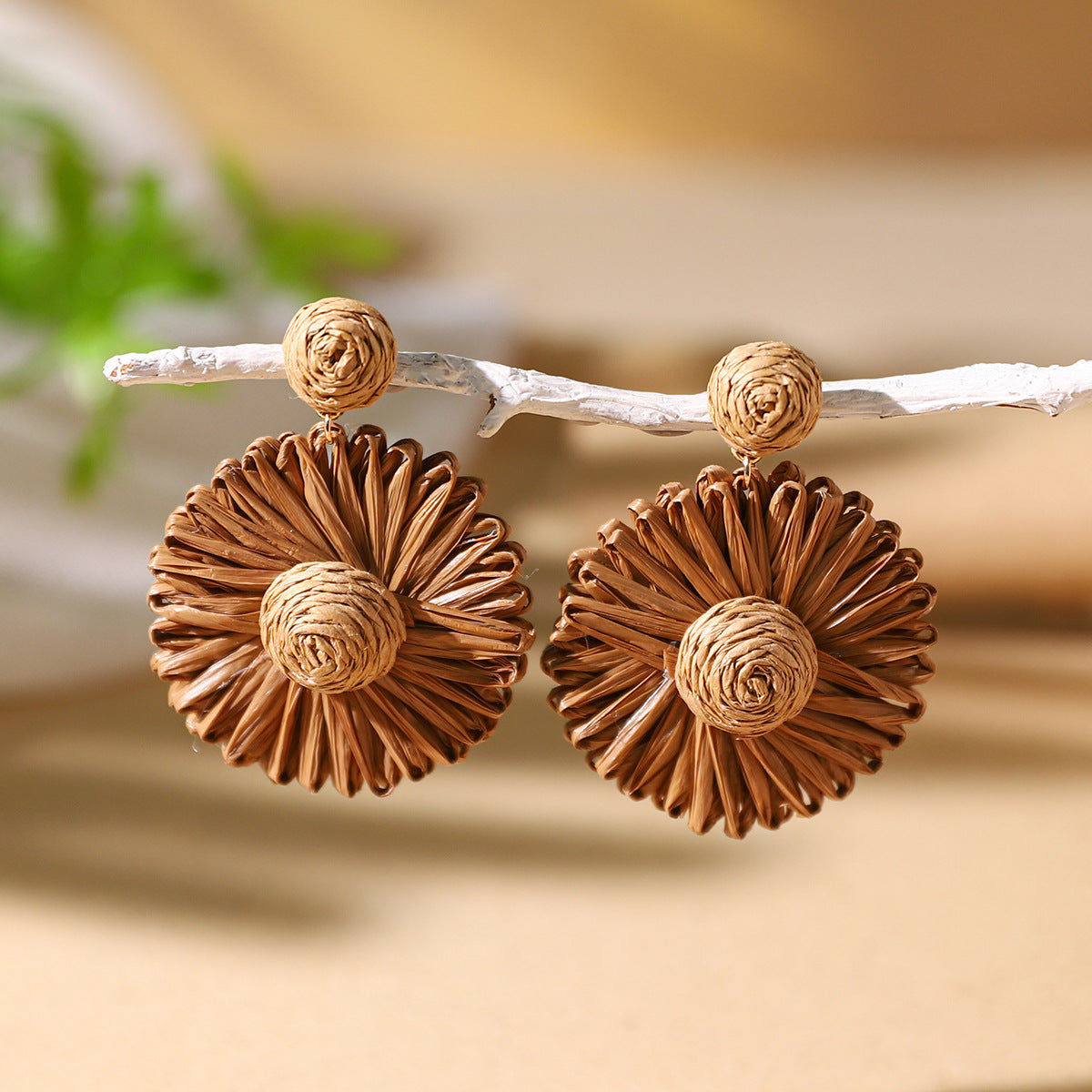 Wholesale Bohemian Exaggerated Raffia Earrings Hand Woven ACC-ES-XLH002