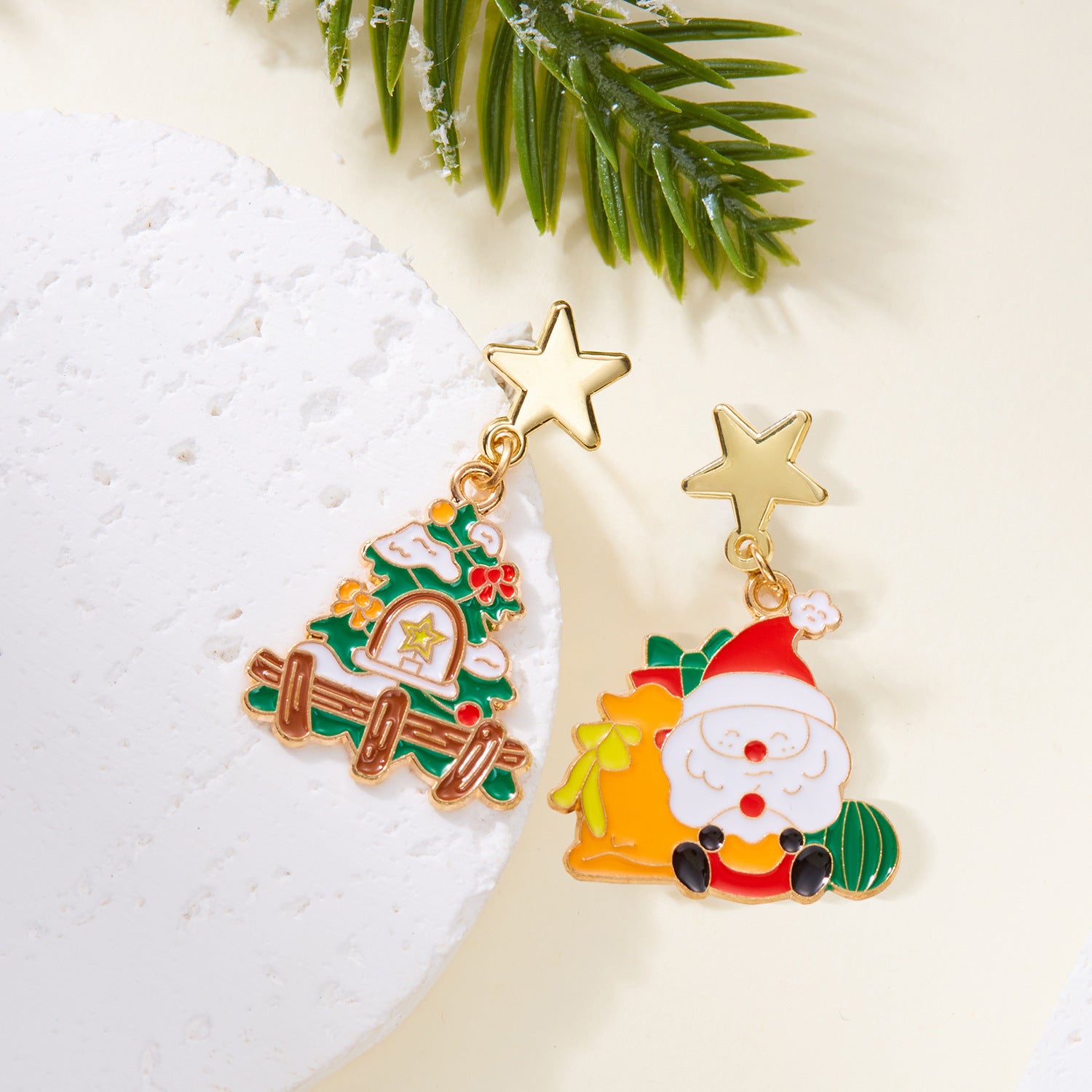 Wholesale Cartoon oil dripping  Christmas tree bell earrings