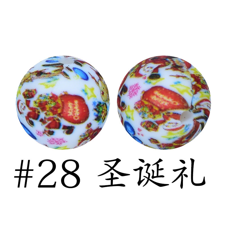 Wholesale 50pcs Western Style Leopard Skull Color Aztec Printed Silicone Balls Beads ACC-BDS-HeSheng007