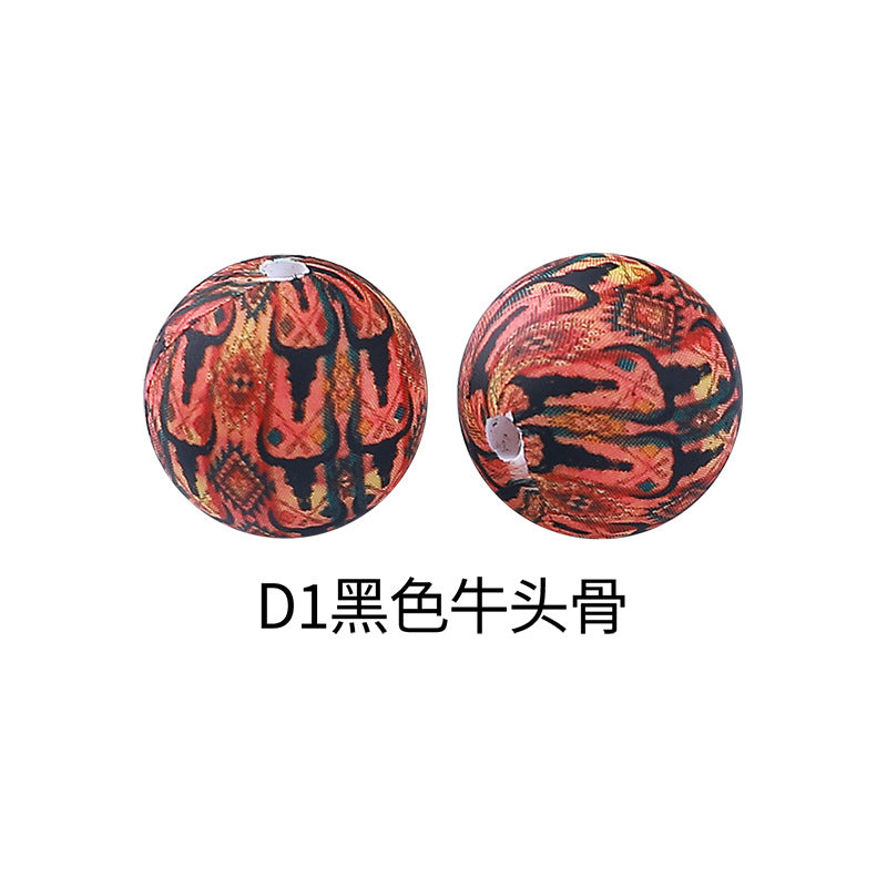 Wholesale 100pcs Western Style Aztec Denim Leopard Print 15mm Silicone Beads DIY Beading Accessories ACC-BDS-RongFa009