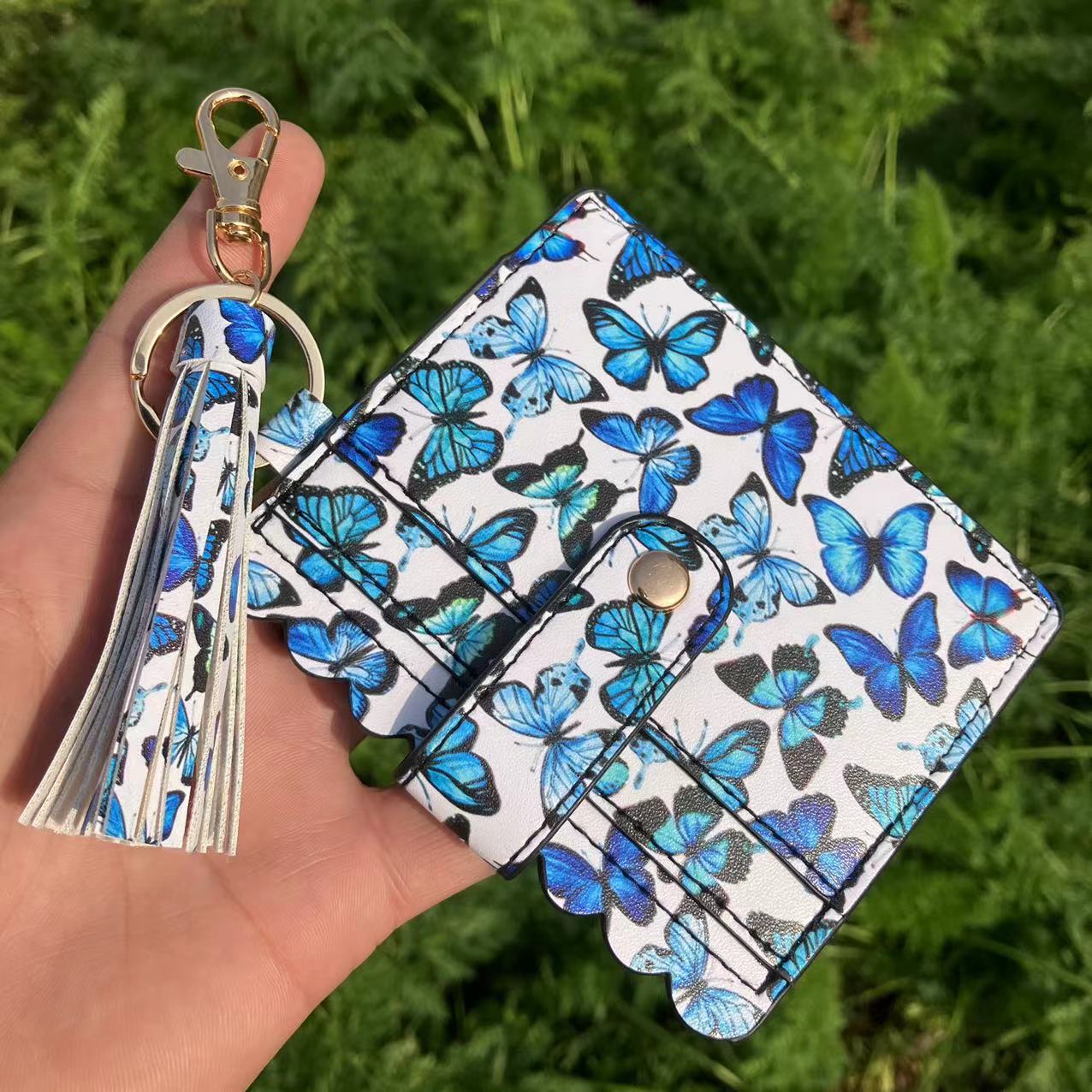 Wholesale Leopard Plaid Solid Color Sunflower Card Holder Keychain ACCVIP-KC-QiuXue004