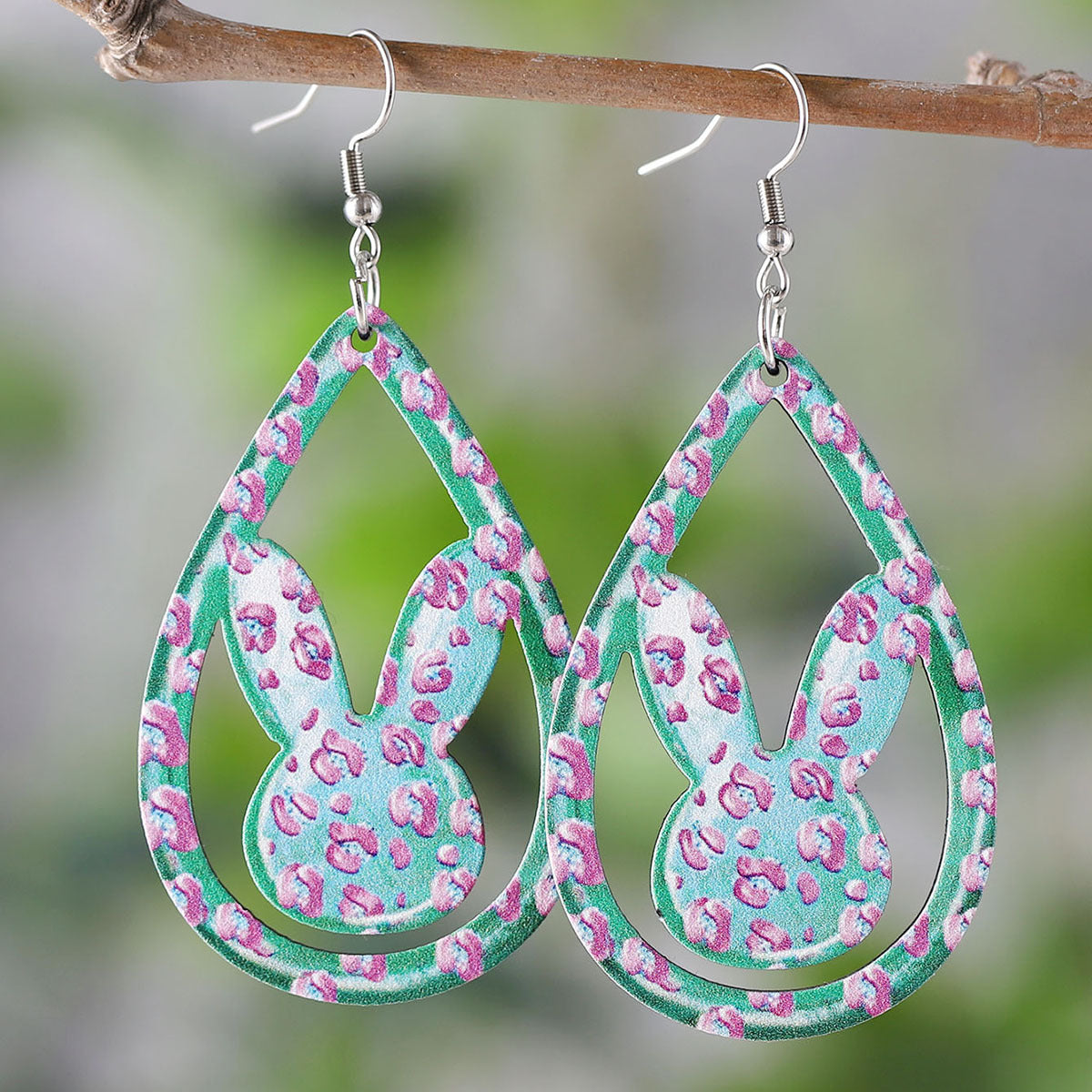 Wholesale Easter Egg Basket Hollow Water Drop Wooden Double Sided Earrings