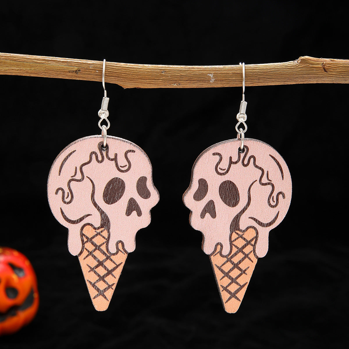 Wholesale Wood Flower Skull Pumpkin Earrings