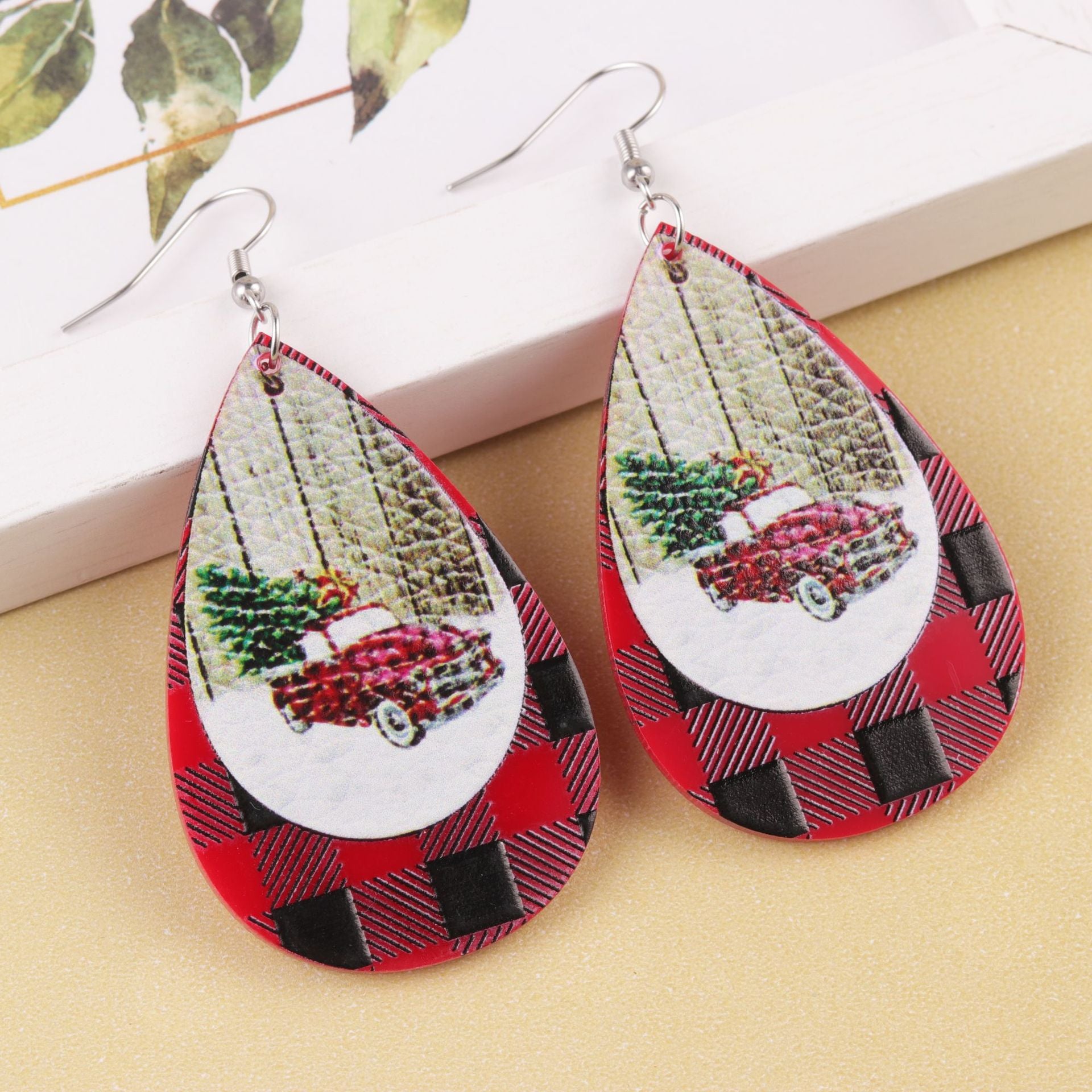 Wholesale  Christmas acrylic Sika deer Christmas tree old man drop shaped earrings
