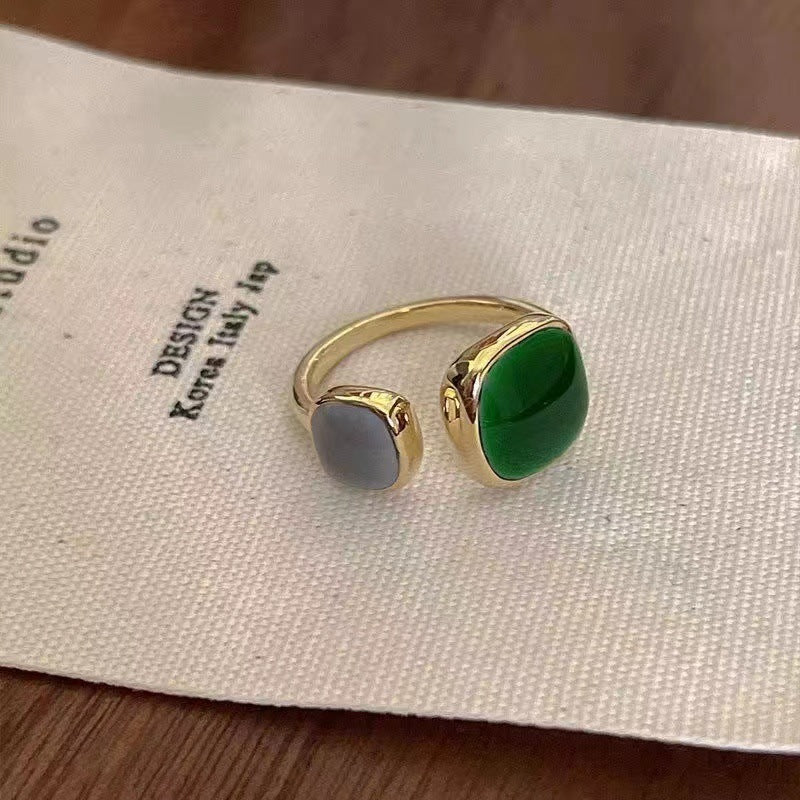 Wholesale Alloy Dripping Oil Open Ring Emerald Green Geometric Shape Women S Everyday Jewelry Accessory