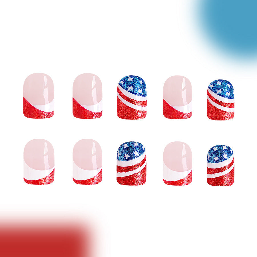 Wholesale 24 Pieces/box American Independence Day Striped Glitter Manicure Press-on Nails Kits Nail Stickers ACC-NS-GuaiXL018