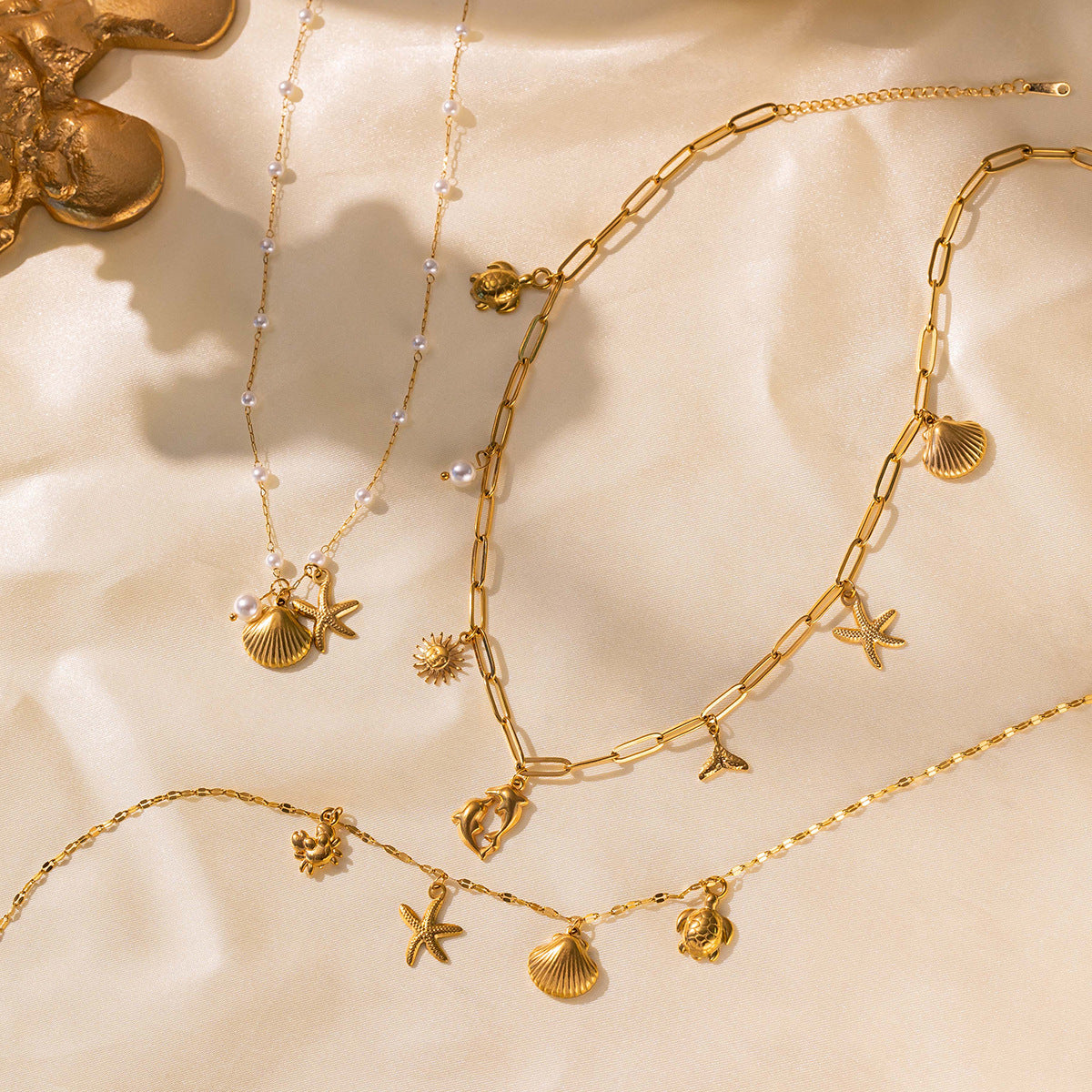 Wholesale  Titanium Steel  Ocean Series Conch Sea Star Dolphin Shell Waterproof Beach Necklace